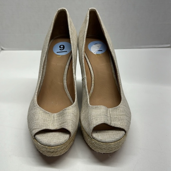 Coach Milan Met Linen Canvas Jute Espadrille Platform Wedges Beige New Size 9 - Picture 3 of 10
